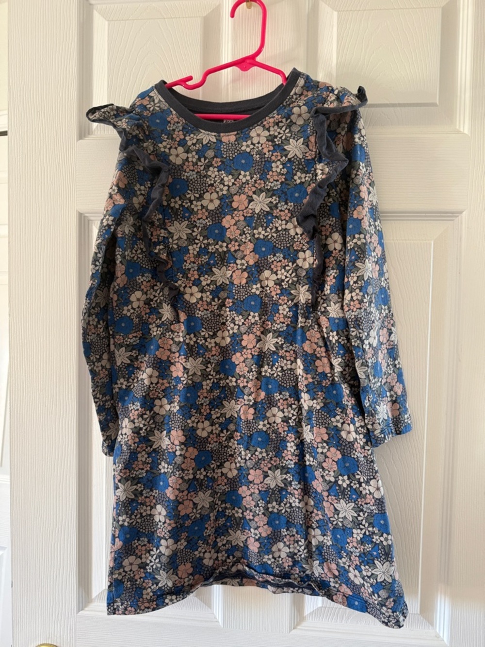 Tea Girls Blue Floral Ruffle Long-Sleeve Dress